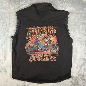 Hot Leathers Mens XL Black Ride It Like You Stole It Biker Cut Off Vest Shirt